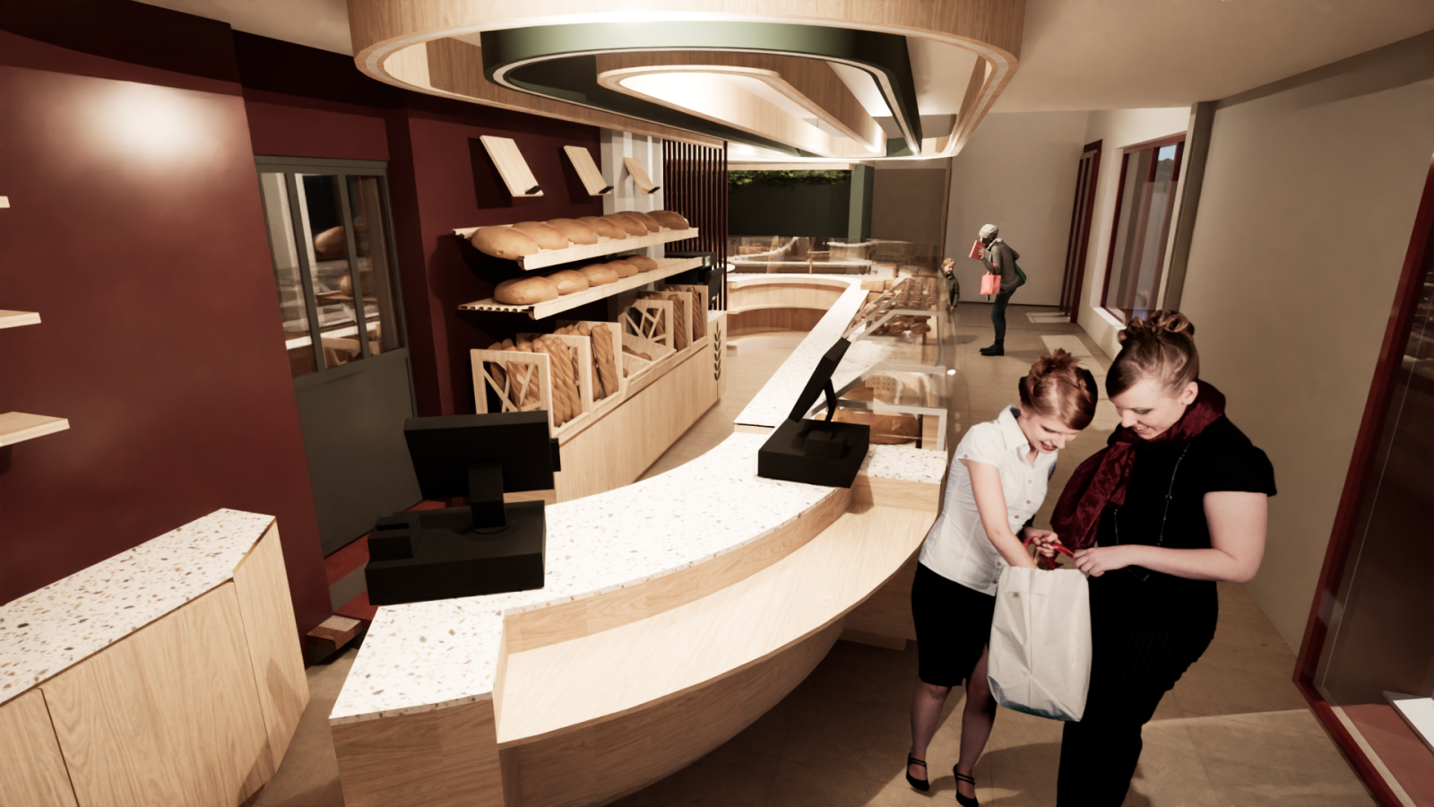 Extension et rénovation d'une boulangerie avec des vitrines lumineuses dans le secteur de Strasbourg en Alsace